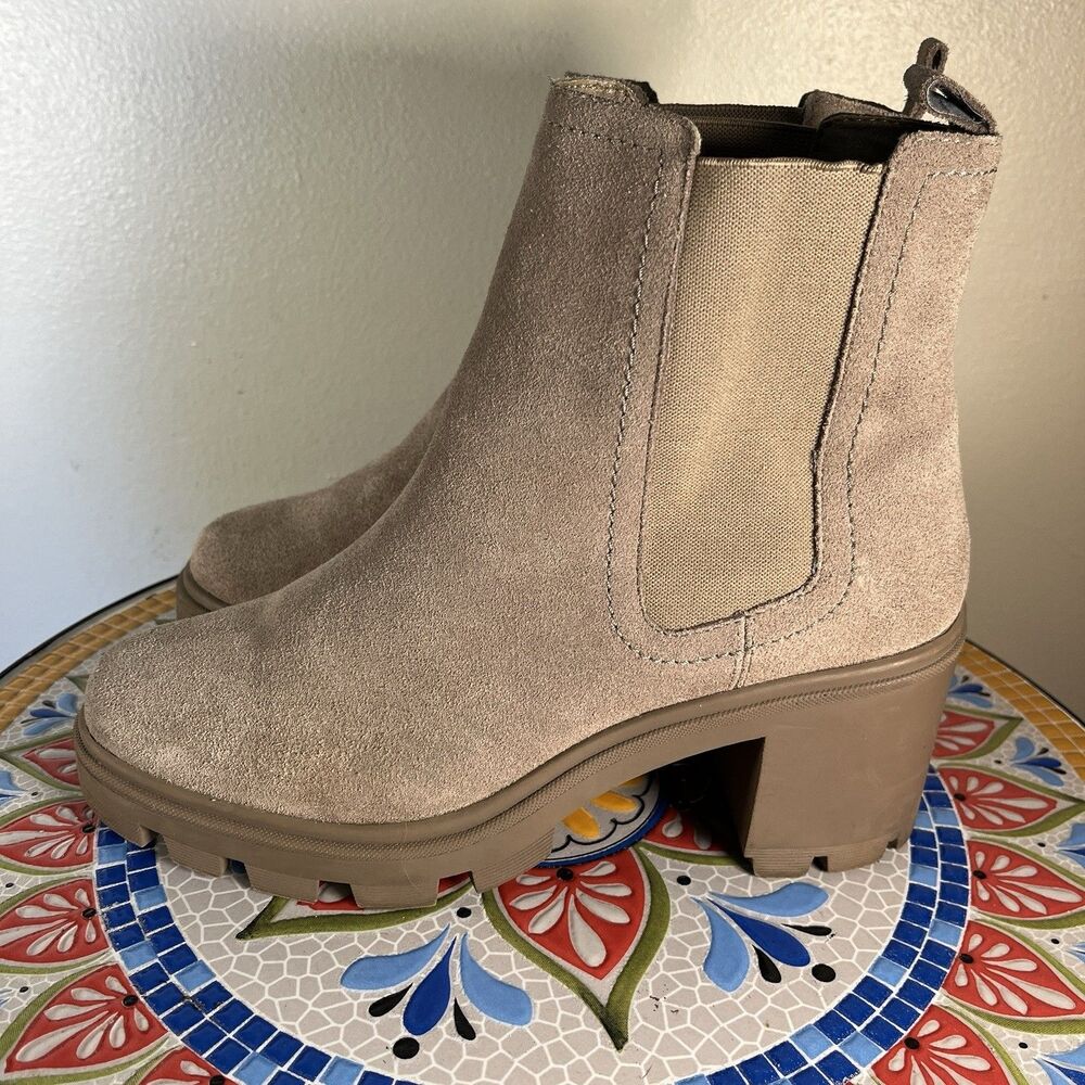 Splendid Melissa Chelsea Womens 9 Beige Suede Chunky Platform Pull-on Boot